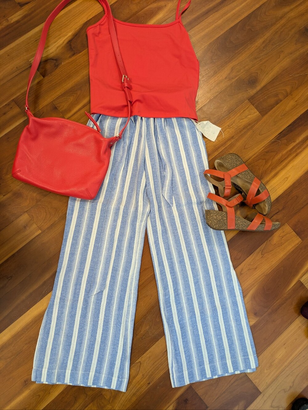 Striped Wide Leg Pants - Light Blue & White